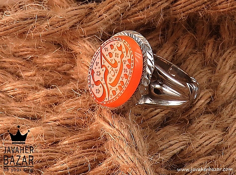 انگشتر نقره عقیق یمنی نارنجی مردانه دست ساز [یا زینب کبری] - 37654
